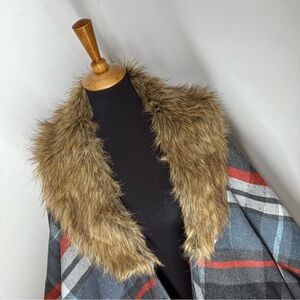 Merona plaid fur collar cape